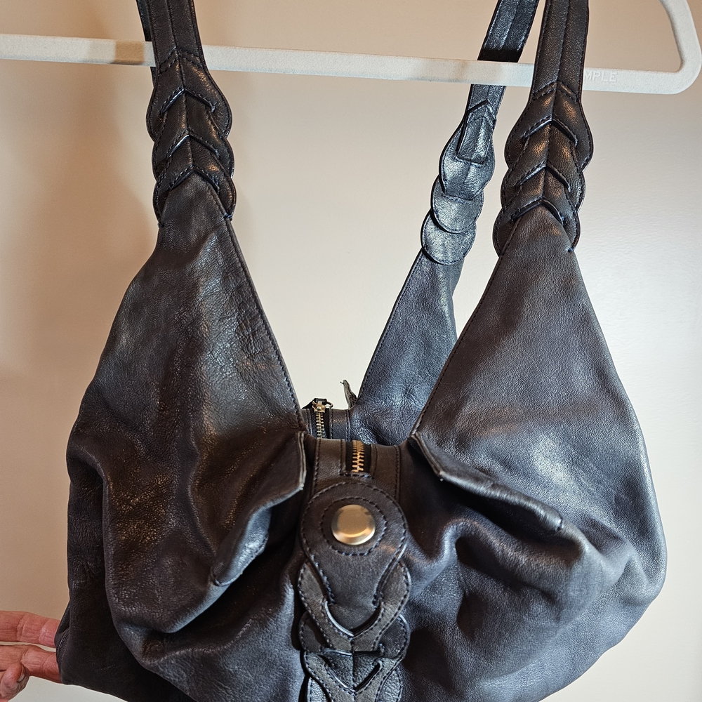 Junior Drake Black Leather Hobo Bag